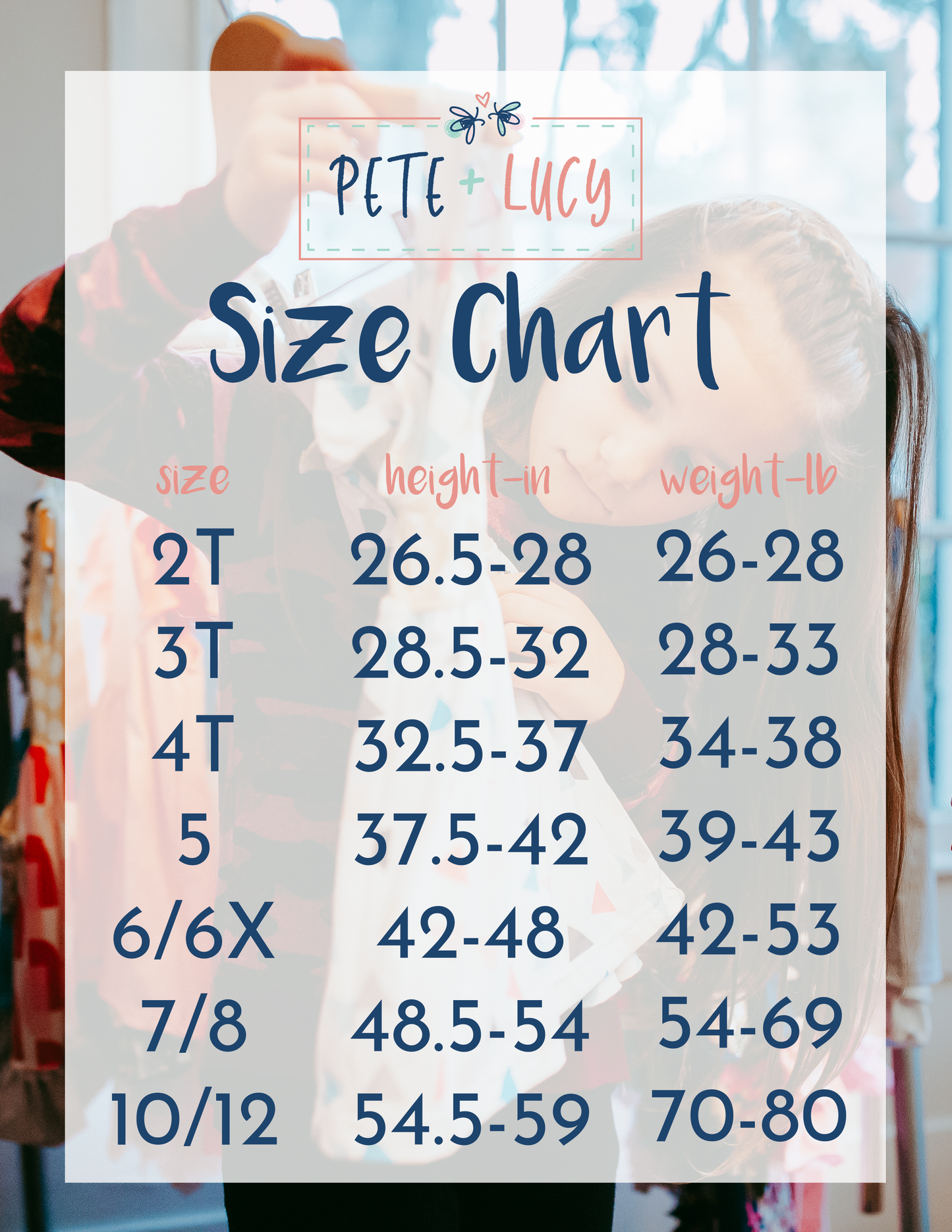 Pete + Lucy Toddler and Girls Size Chart