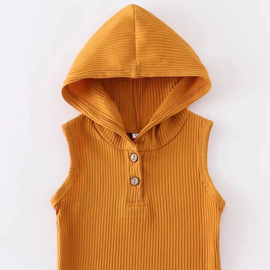 Honeydew Mustard Ribbed Sleeveless Hoodie