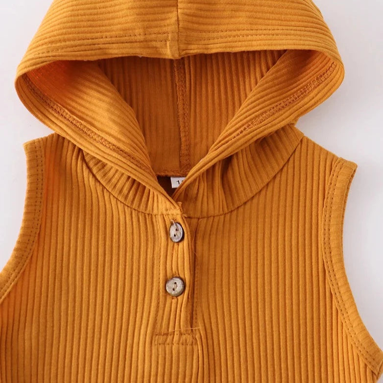 Honeydew Mustard Ribbed Sleeveless Hoodie