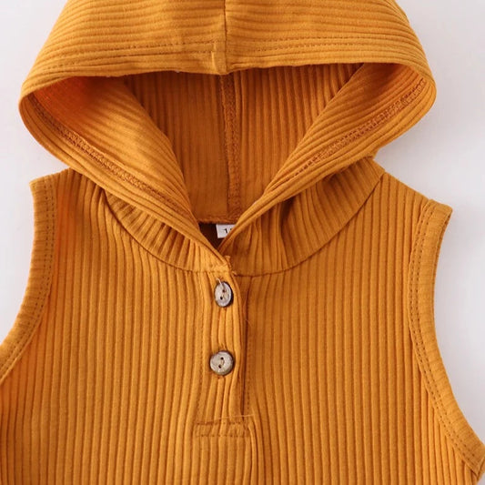 Honeydew Mustard Ribbed Sleeveless Hoodie