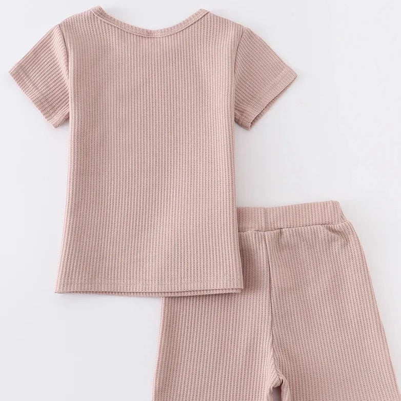 Honeydew Beige Ribbed Pocket Short Set