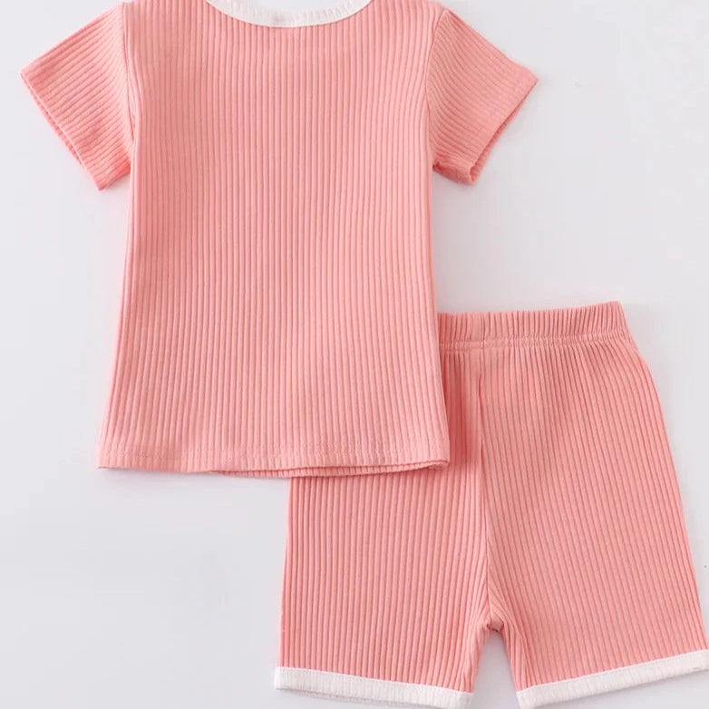 Honeydew Pink Ribbed Short Set