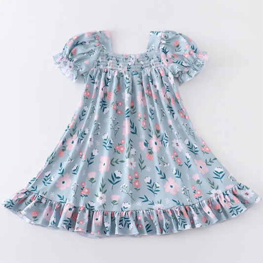 Honeydew Floral Print Ruffle Dress