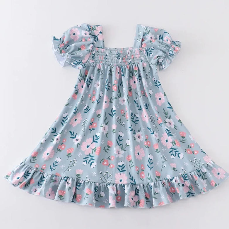 Honeydew Floral Print Ruffle Dress