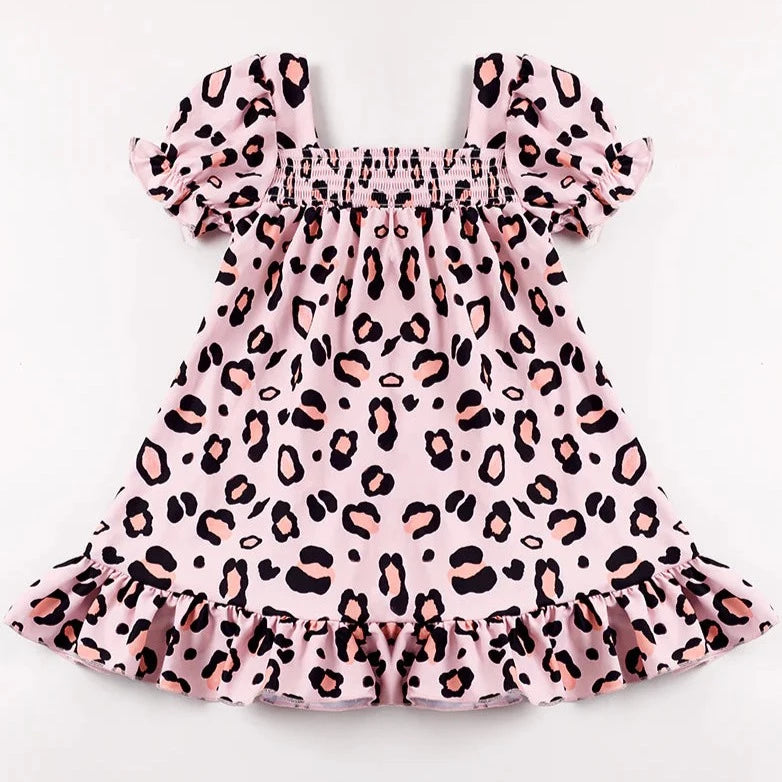 Honeydew Pink Leopard Ruffle Dress