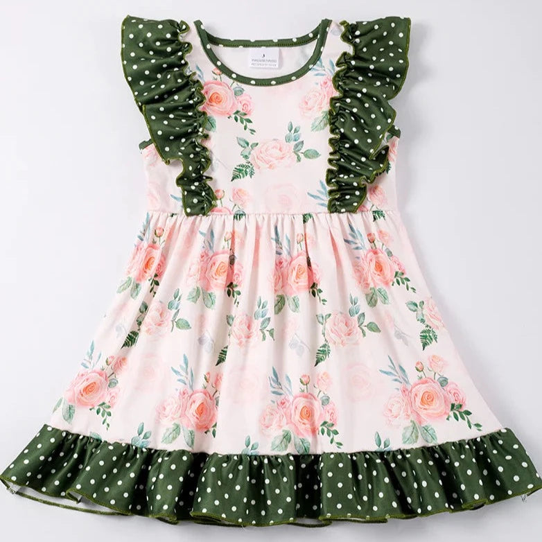 Honeydew Rose and Dots Ruffle Dress