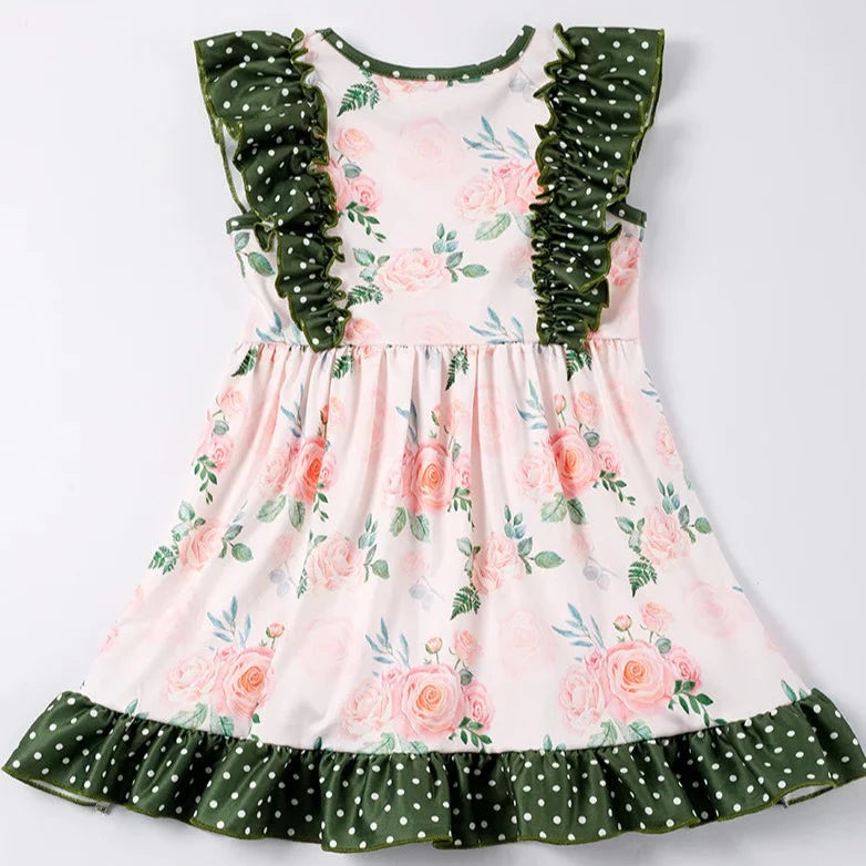 Honeydew Rose and Dots Ruffle Dress