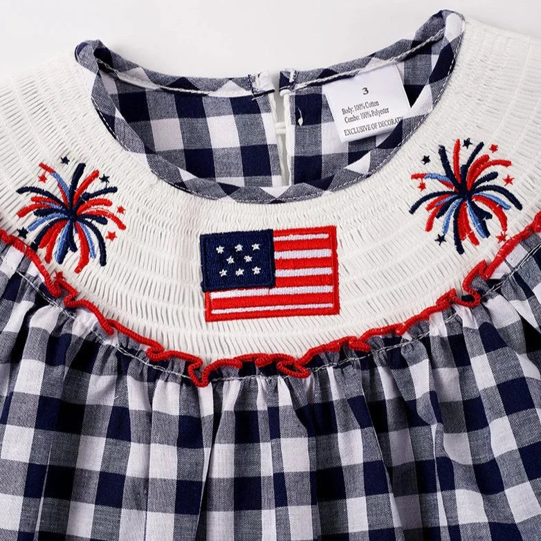 Honeydew Plaid Smocked Patriotic Dress