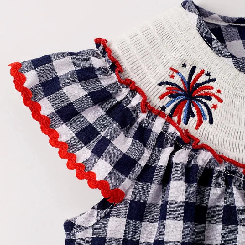 Honeydew Plaid Smocked Patriotic Dress