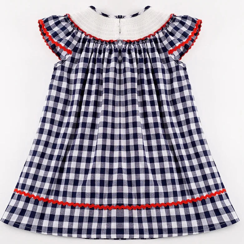 Honeydew Plaid Smocked Patriotic Dress