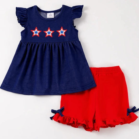 Honeydew Navy Star Print Patriot Short Set