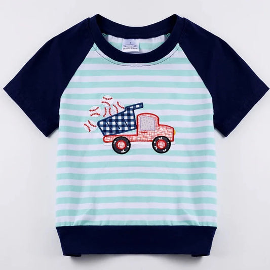 Honeydew Baseball Dump Truck Striped Shirt