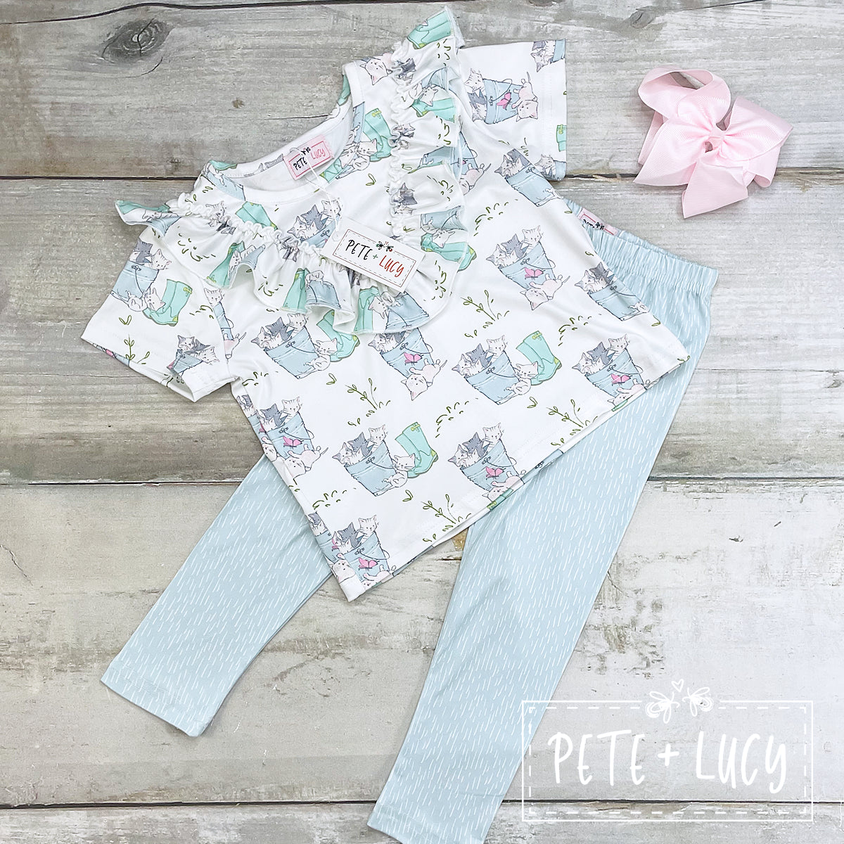 Pete + Lucy Springtime Kittens Pant Set