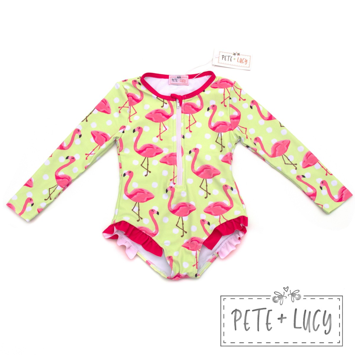 Pete + Lucy Fancy Flamingo Rash Guard Swim Suit