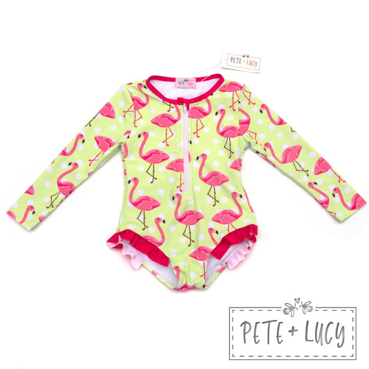 Pete + Lucy Fancy Flamingo Rash Guard Swim Suit