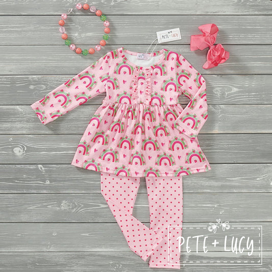 Pete + Lucy Strawberry Rainbow Pant Set