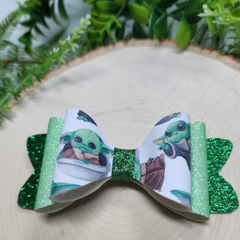 Little Green Jedi Deluxe Glitter Bow Clip