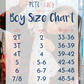 Pete + Lucy Boys Size Chart